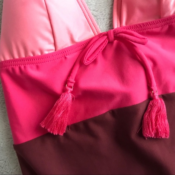 NWT Kate Spade One-Piece Pink Colorblock Halter Tie Scoop Swimsuit - Picture 6 of 8